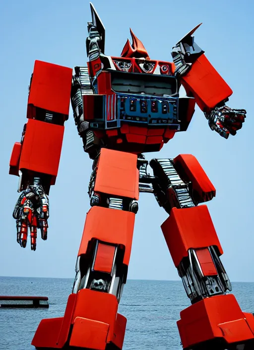 Prompt: A giant bipedal autobot transformer made out of pirate ship, digital art