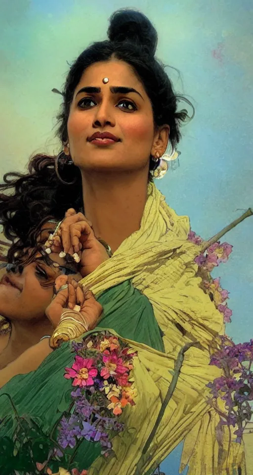 Image similar to close up a beautiful Indian doctor in Texas, sun shining, photo realistic illustration by greg rutkowski, thomas kindkade, alphonse mucha, loish, norman rockwell.