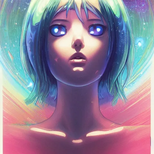 Prompt: A fantastic cosmic entity with big and cute eyes || VERY ANIME, fine-face, realistic shaded perfect face, fine details. Anime. realistic shaded lighting poster by Ilya Kuvshinov katsuhiro otomo ghost-in-the-shell, magali villeneuve, artgerm, Jeremy Lipkin and Michael Garmash, Rob Rey and Kentarõ Miura style, trending on art station