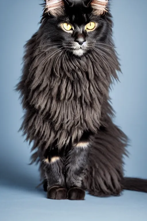 Prompt: studio photo of a black Maine Coon cat