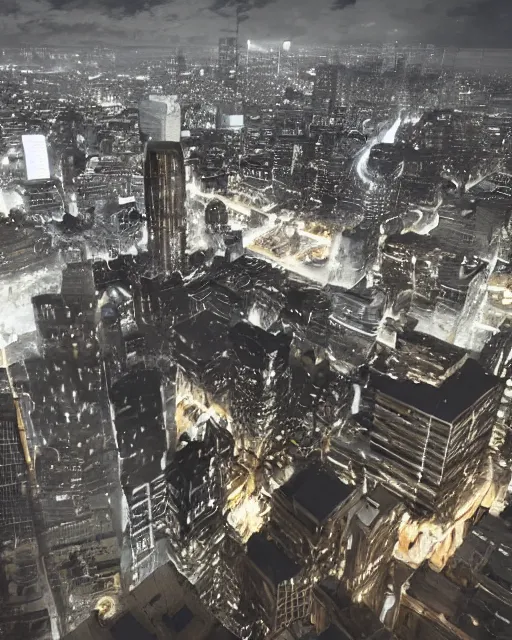 Image similar to a night rooftop scene, light from traffic in the city below, close up shot of a gangster wearing a streetwear trench coat looking at the city below, unreal engine, hyper realism, realistic shading, cinematic composition, realistic render, octane render, detailed textures, photorealistic, in the style of Makoto Shinkai