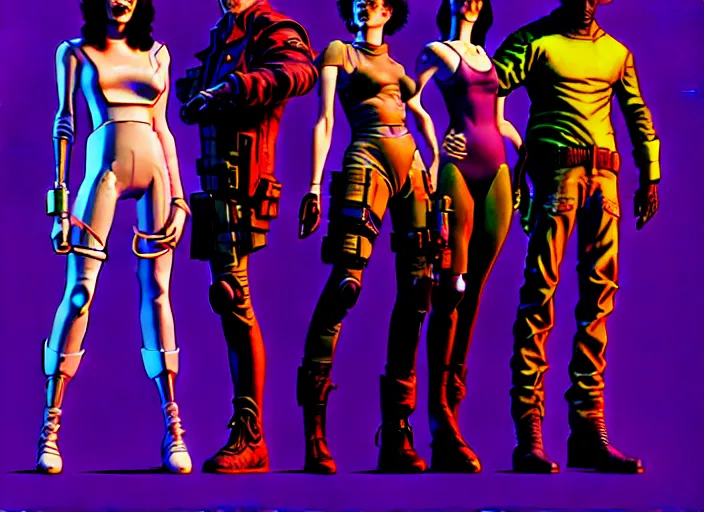 Image similar to cyberpunk heist crew. portrait by stonehouse and mœbius and will eisner and gil elvgren and pixar. character design. realistic proportions. cyberpunk 2 0 7 7 character art, blade runner 2 0 4 9 concept art. cel shading. attractive face. thick lines. the team. diverse characters. artstationhq.