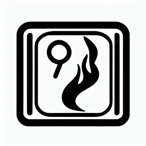 Prompt: simple yet detailed illustration pictogram of a fire warning label, use of negative space allowed,, black and white only, smooth curves