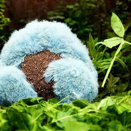 Prompt: big fluffy tardigrade in a cage, eating leaves and pellets, cute, wholesome