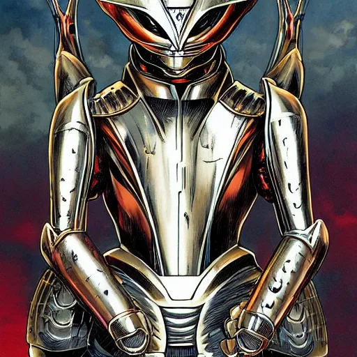 Prompt: Portrait of an Alien Wearing Armor Yusuke Murata