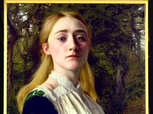 Image similar to a true-to-life portrait of Saoirse Ronan painted by John Everett Millais