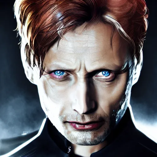Image similar to mads mikkelsen as Black Widow, mcu, concept art, high definition photography, professional photography, 8k