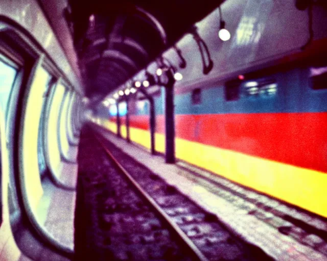 Prompt: a lomography photo of rumble between two xenomorphs in soviet train this morning, bokeh,