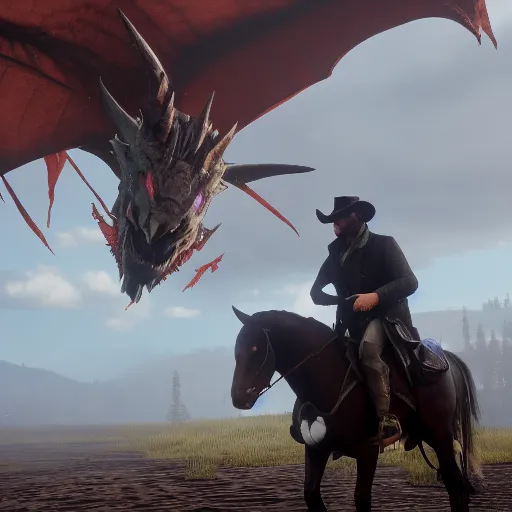 Image similar to Film still of the Ender Dragon, from Red Dead Redemption 2 (2018 video game)