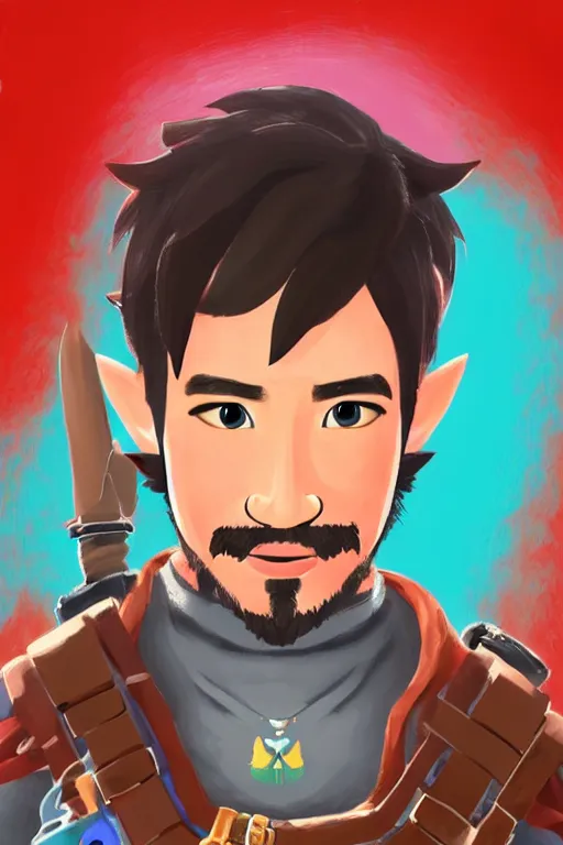 Image similar to a portrait of markiplier from the legend of zelda breath of the wild, breath of the wild art style.