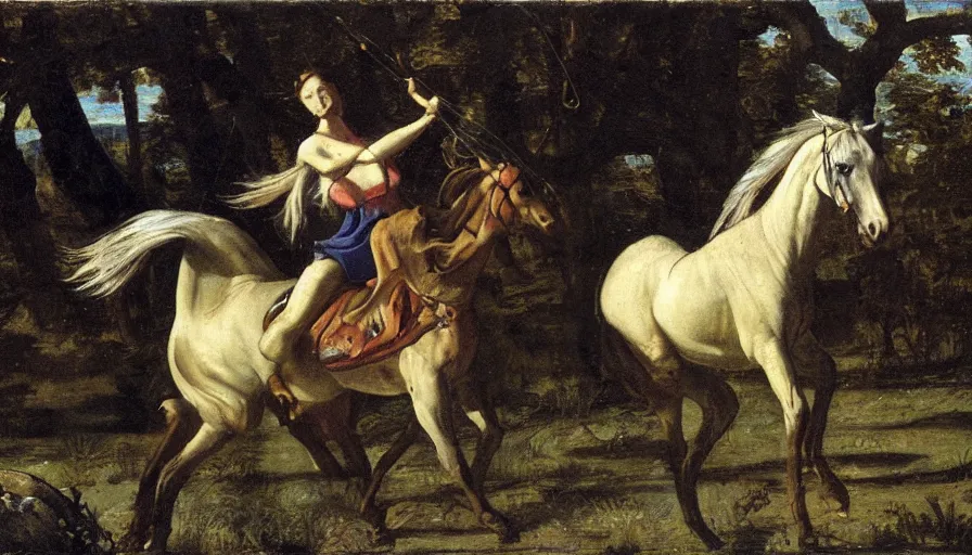 Prompt: pulling the iridescent horse Artax from a dreary swamp, in the style of Artemisia Gentileschi
