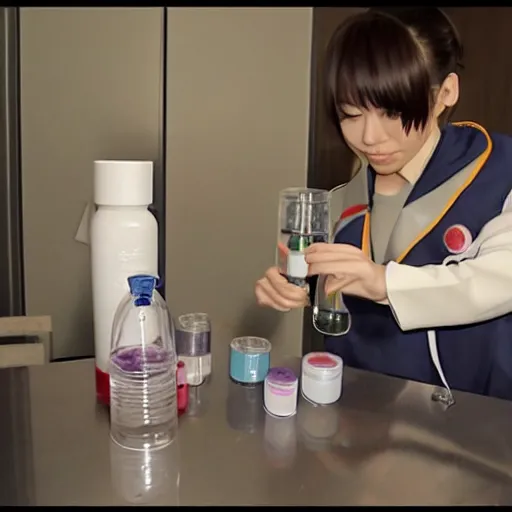 Prompt: Hashimoto Kanna doing chemical experiment