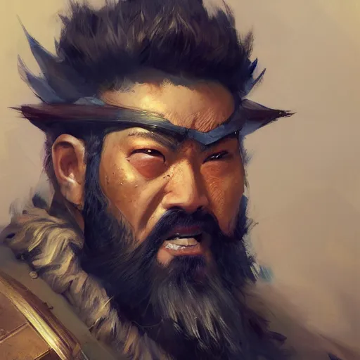 Prompt: a closeup portrait of zhang fei, yide, painted by raymond swanland, painted by greg rutkowski, painted by jeremy mann, painted by igor kieryluk, trending on artstation