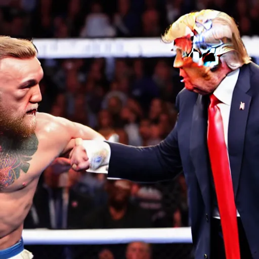 Image similar to Donald Trump fighting Conor McGregor at Madison Square Garden