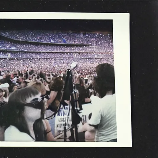 Prompt: Elton John Age 25, Dodgers Stadium concert in 1975, ultradetailed, polaroid picture, enhanced quality polaroid photo