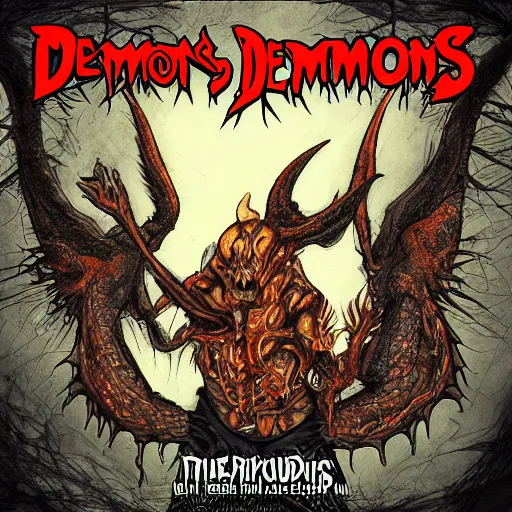 Prompt: detailed cover art for a song called demons by wickedup nuke