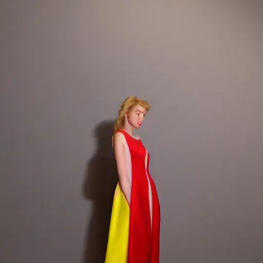 Image similar to A dress inspired by the Gwenn ah du. A dress modelled after the flag of Brittany. Studio lighting
