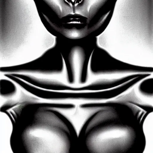 Image similar to alienated human resembling Ariana Grande, style of Giger, H. R. GIGER