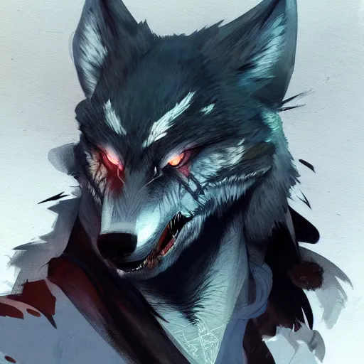 Image similar to concept art of night themed wolf fullbody, highly detailed painting by dustin nguyen, akihiko yoshida, greg tocchini, 4 k, trending on artstation, 8 k