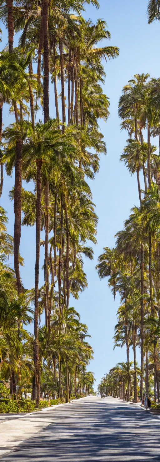 Image similar to long shots of sidewalk with bike path, palm trees, accessible for the disabled, by professional photographer, 8 k resolution, photo, high quality, unreal engine, 3 d