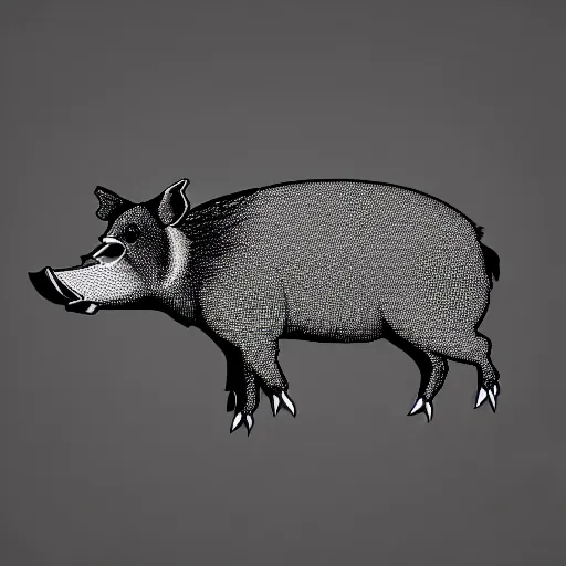 Image similar to book illustration of a wild boar with shades dancing, book illustration, monochromatic, white background, black and white image
