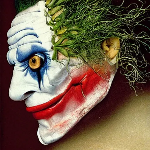 Image similar to giuseppe arcimboldo, new scifi movie, film still,,,,,,,,,,,,,,,,,,,,,,,,,,,,,,,,,, the joker