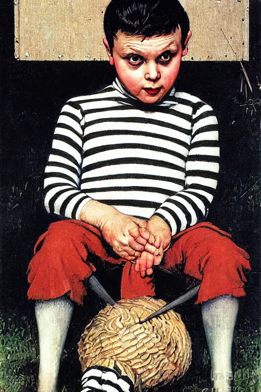 Image similar to pugsley addams from the addams family painted by norman rockwell