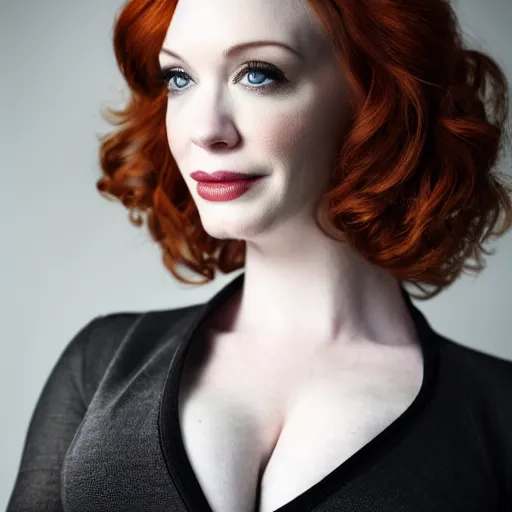 Image similar to portrait of Christina Hendricks the style of Annie Leibovitz award-winning, detailed, 82 mm sigma art, close up