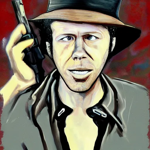 Image similar to tom waits in the style of Grand Theft Auto, by Stephen Bliss