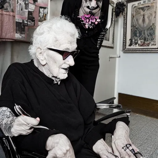 Image similar to an old age home for geriatric goths. photographs.