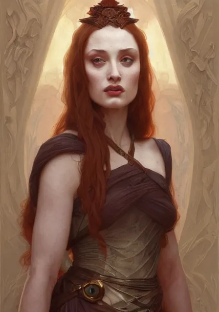 Image similar to sansa old mummy angeline jolie gessica chastain, intricate, elegant, highly detailed, digital painting, artstation, concept art, smooth, sharp focus, illustration, art by artgerm and greg rutkowski and alphonse mucha and william - adolphe bouguereau