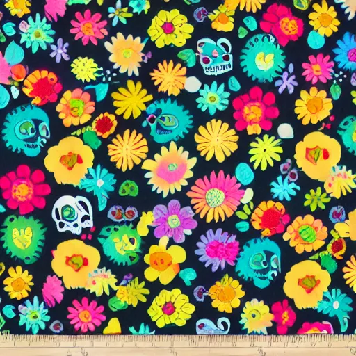 Prompt: skull flowers from wool cute vibrant