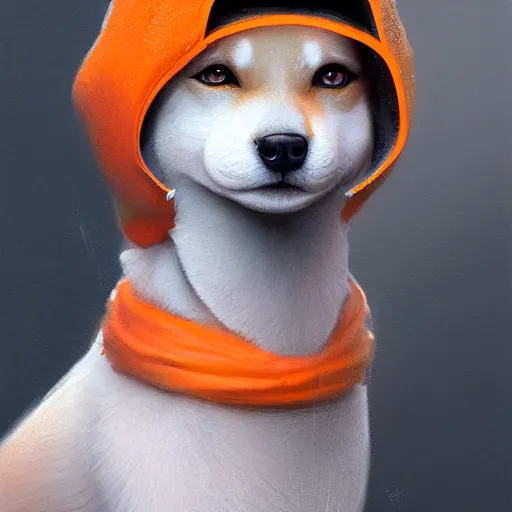 Prompt: a aesthetic award winning commission of a antrho shiba inu wearing an orange hoodie,art by greg rutkowski,character design by charles bowater,ross tran,hyperdetailed,photorealistoc,detailed face,4k,cute,artstation,deviantart