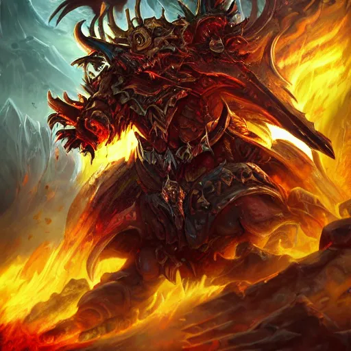 Image similar to chaos war, war theme, bloodbath battlefield background, fiery battle coloring, hearthstone art style, epic fantasy style art, fantasy epic digital art, epic fantasy card game art