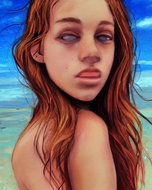Prompt: a very very beautiful wonderful teen, portrait, ultra realistic, concept art, intricate details, highly detailed, beach aesthetic