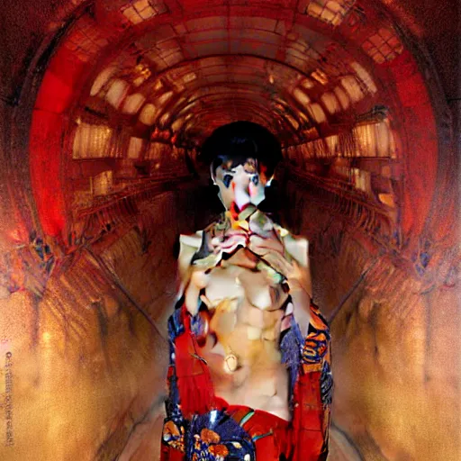 Prompt: a portrait of a male mutant in a red kimono in the sewers. furaffinity furry art detailed face painting by gaston bussiere craig mullins jc leyendecker gustav klimt artgerm greg rutkowski furry