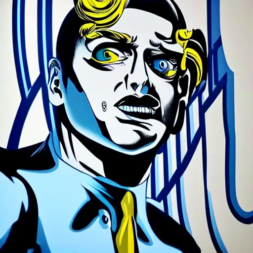 Image similar to Wall mural portrait of Mr Freeze, urban art, pop art, artgerm, by Roy Lichtenstein