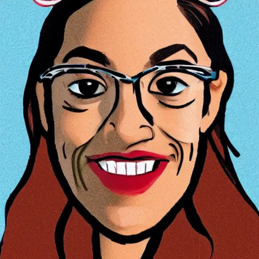 Prompt: Alexandria Ocasio Cortez as a horse caricature