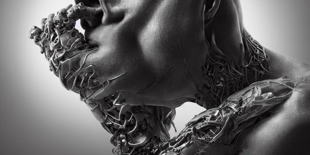 Image similar to hyper realistic photography of a stunningly beautiful cyborg male, elbow, thy, intimate, holding close, in the style of beth cavener, jin kagetsu,, and wlop, highly detailed, intricate filigree,, masterpiece, award winning, sharp focus, concept art, ringflash lighting, ambient lighting, octane render, 8 k, artstation