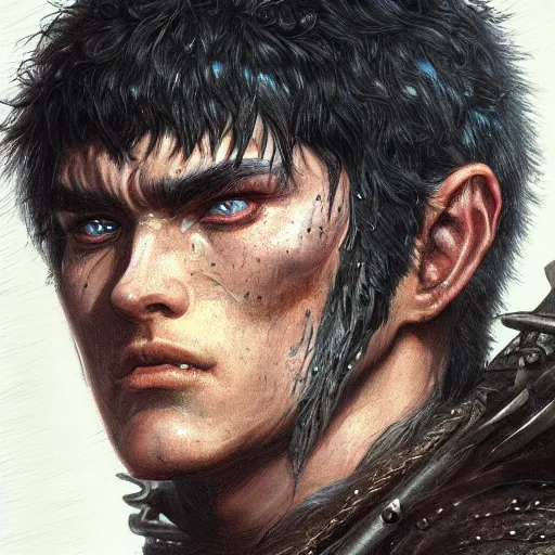 Image similar to guts from berserk as a realistic fantasy d & d character, close - up portrait art by donato giancola and greg rutkowski, realistic face, digital art, trending on artstation