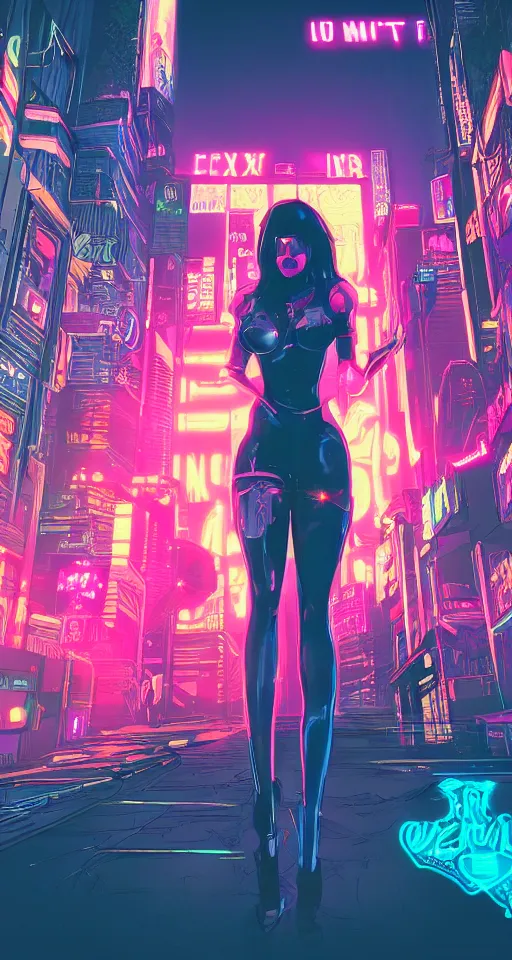 Prompt: comics, cyberpunk women, city, neon lights, glow, retrowave style, sunset,