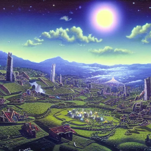 Prompt: dark solar eclipse, above a village, highly detailed, studio 4 k quality, by clyde caldwell