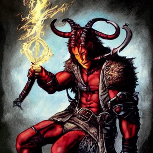 Image similar to ryan reynolds as a d & d tiefling bard, by simon bisley