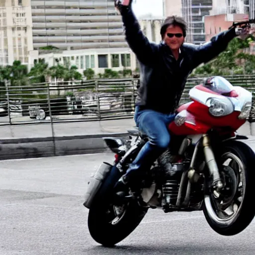 Image similar to Tom cruise jump from a building with a motorcycle