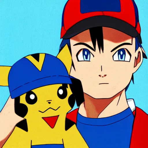 Prompt: ash ketchum as a pokemon and pikachu as the trainer