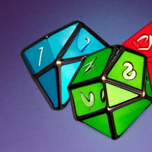 Prompt: a very silly looking dungeon and dragons 2 0 sided die, colorful, photo
