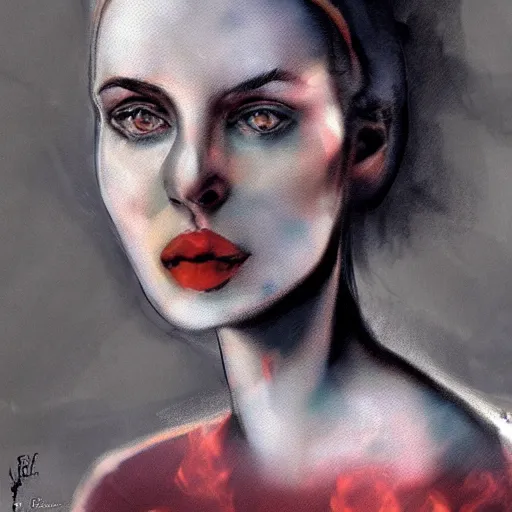 Image similar to a portrait of a beautiful young woman made of smoke and ember, high contrast, hdr, by enki bilal