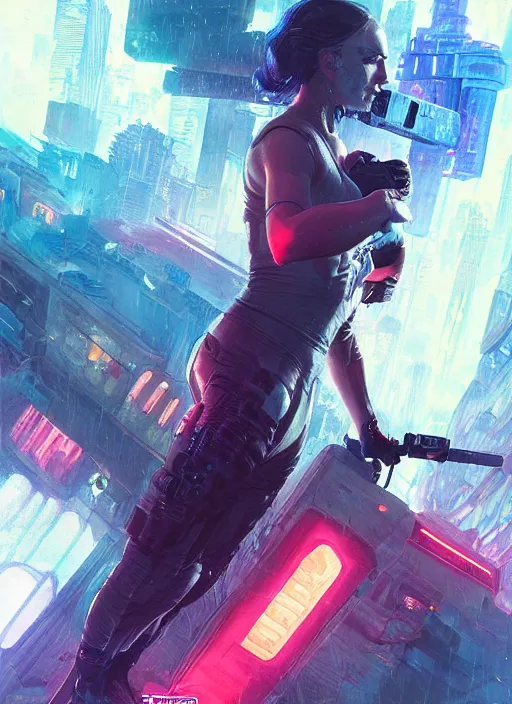 Image similar to cyberpunk combat sports. the 2 0 7 8 champion. blade runner 2 0 4 9 concept painting. epic painting by james gurney, azamat khairov, and alphonso mucha. artstationhq. painting with vivid color. ( rb 6 s, cyberpunk 2 0 7 7 )