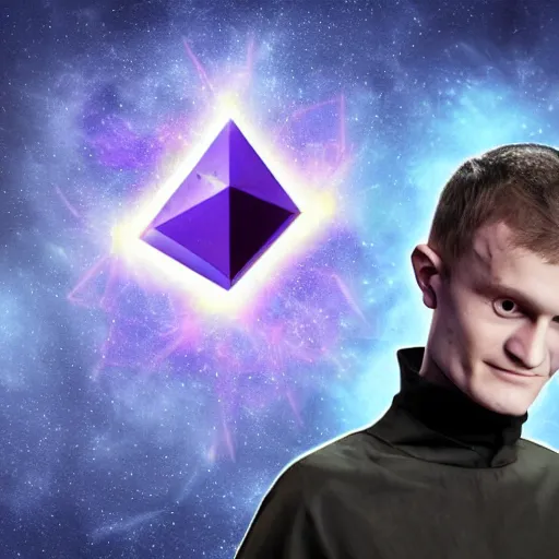 Image similar to Vitalik Buterin as an arcane wizard casting a spell , ethereum logo can be seen in the magic - Photo manipulated by DALLE