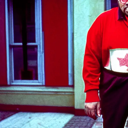 Image similar to colored photo of george costanza as in red communist clothing, 1 9 7 0 s, 3 5 mm film, by steve mccurry